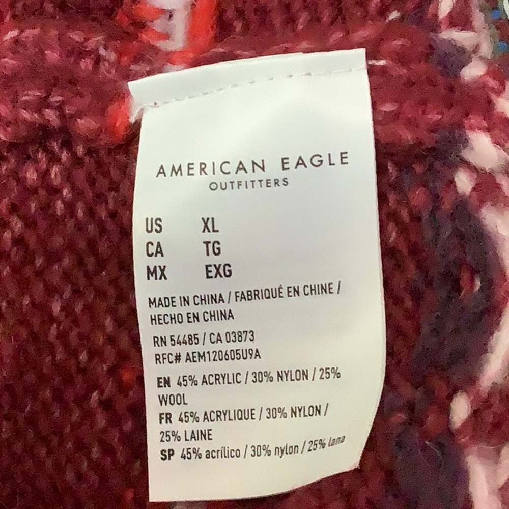 American Eagle Wool Blend Oversized Burgundy Fair Isle Sweater Size XL - Picture 9 of 12